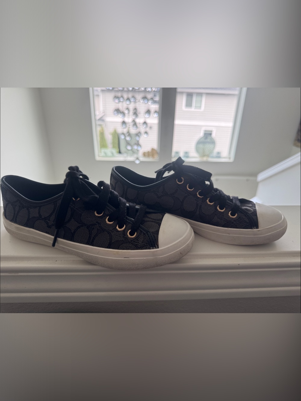 Coach Black Signature Canvas Low-Top Sneakers with White Toe Cap
